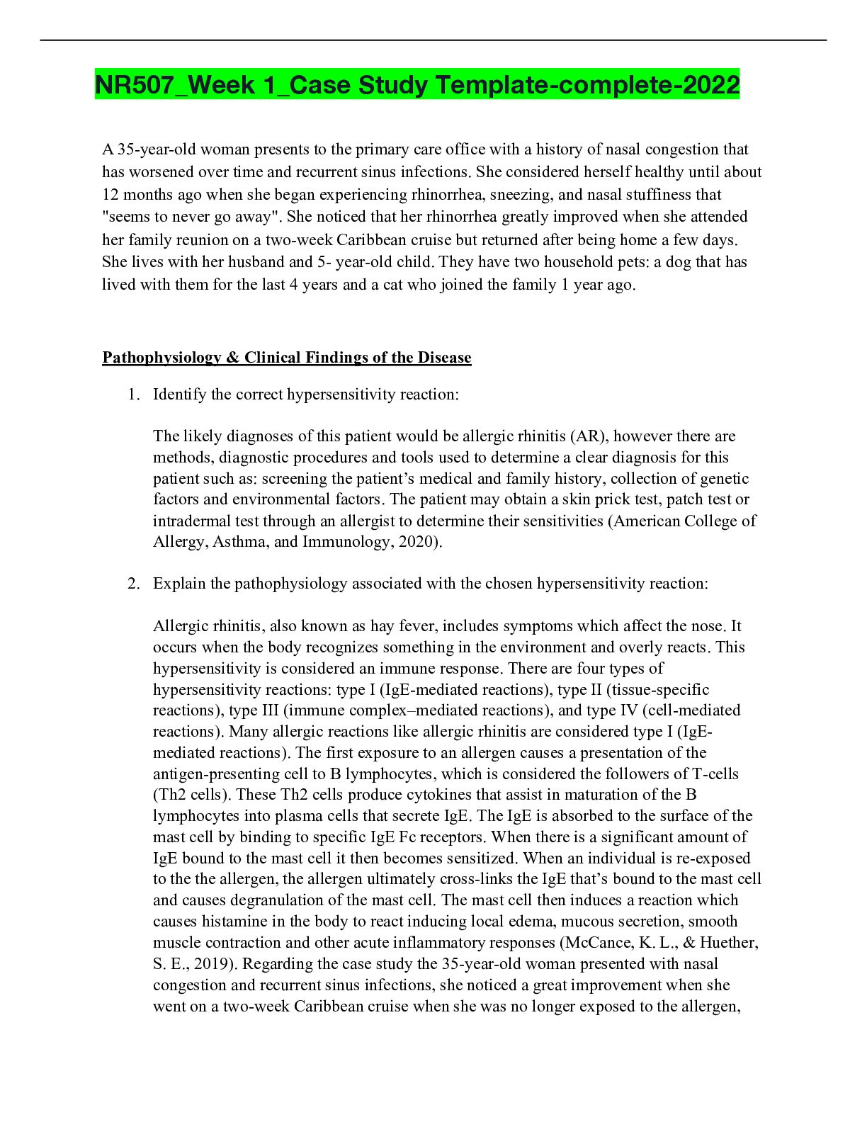 Preview image of NR507_Week 1_Case Study Template-complete-2022 document